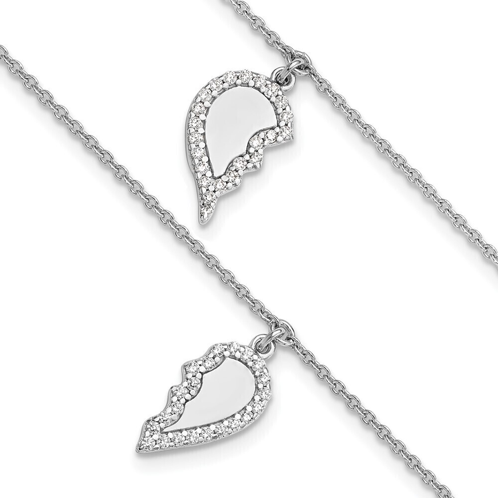 Kazi Luxury Silver Rhod-plated CZ Half Heart 7.25in w/1 in ext 2 Bracelet Set